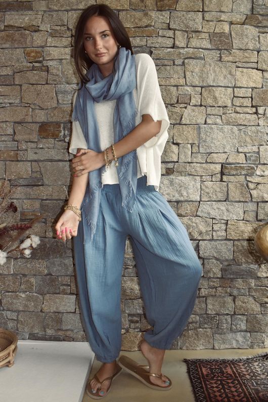 Annie Cushion Cotton Cuff Barrel Pant Denim